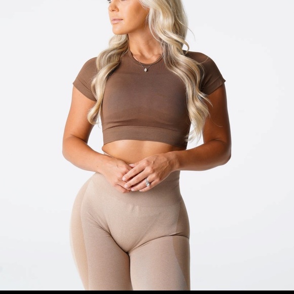 NVGTN Mocha Brown Vortex Seamless Open Back Tee/Bra size M - Picture 2 of 9